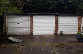 A Garador steel up and over garage door with a matching steel frame. Fitted in Aldersot. Hampshire.